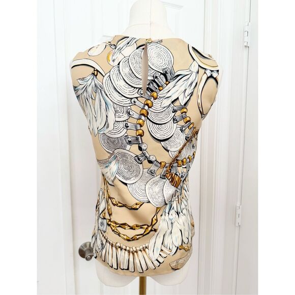 Vintage Wathne Womens Tan Silk Shell Aztec Western Print Blouse Top Size 4 - Picture 6 of 9